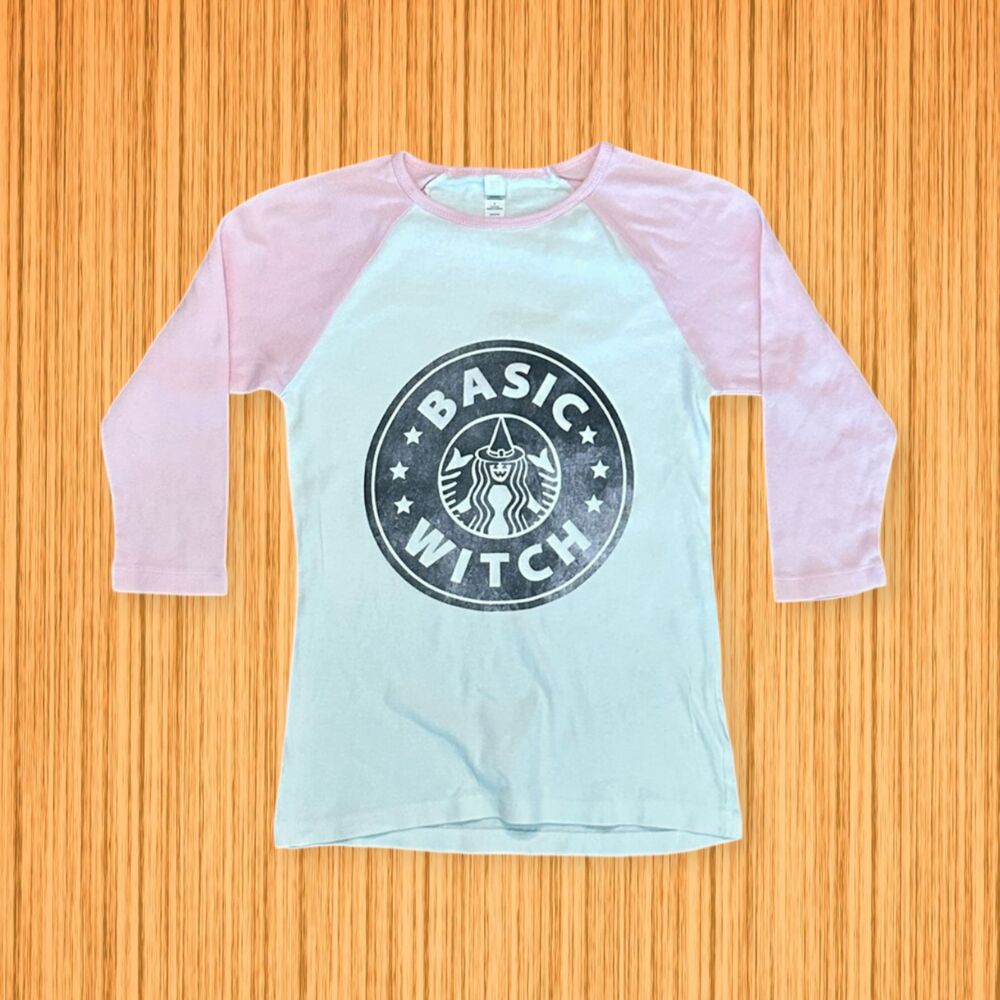 Bella Canvas Basic Witch Pink Raglan Long Sleeve Halloween Shirt